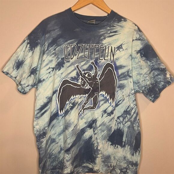 Vintage 1984 Led Zeppelin Icarus Angel Tie Dye T-Shirt Blue XL Men's​ - Picture 1 of 10